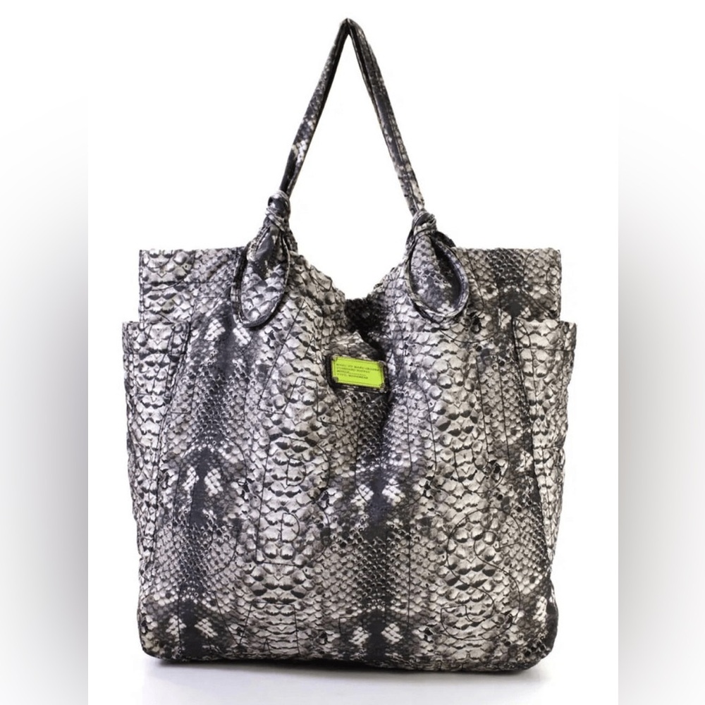Marc by Marc Jacobs Nylon Oversized Snakeprint Embroidered Tote Bag Purse Womens